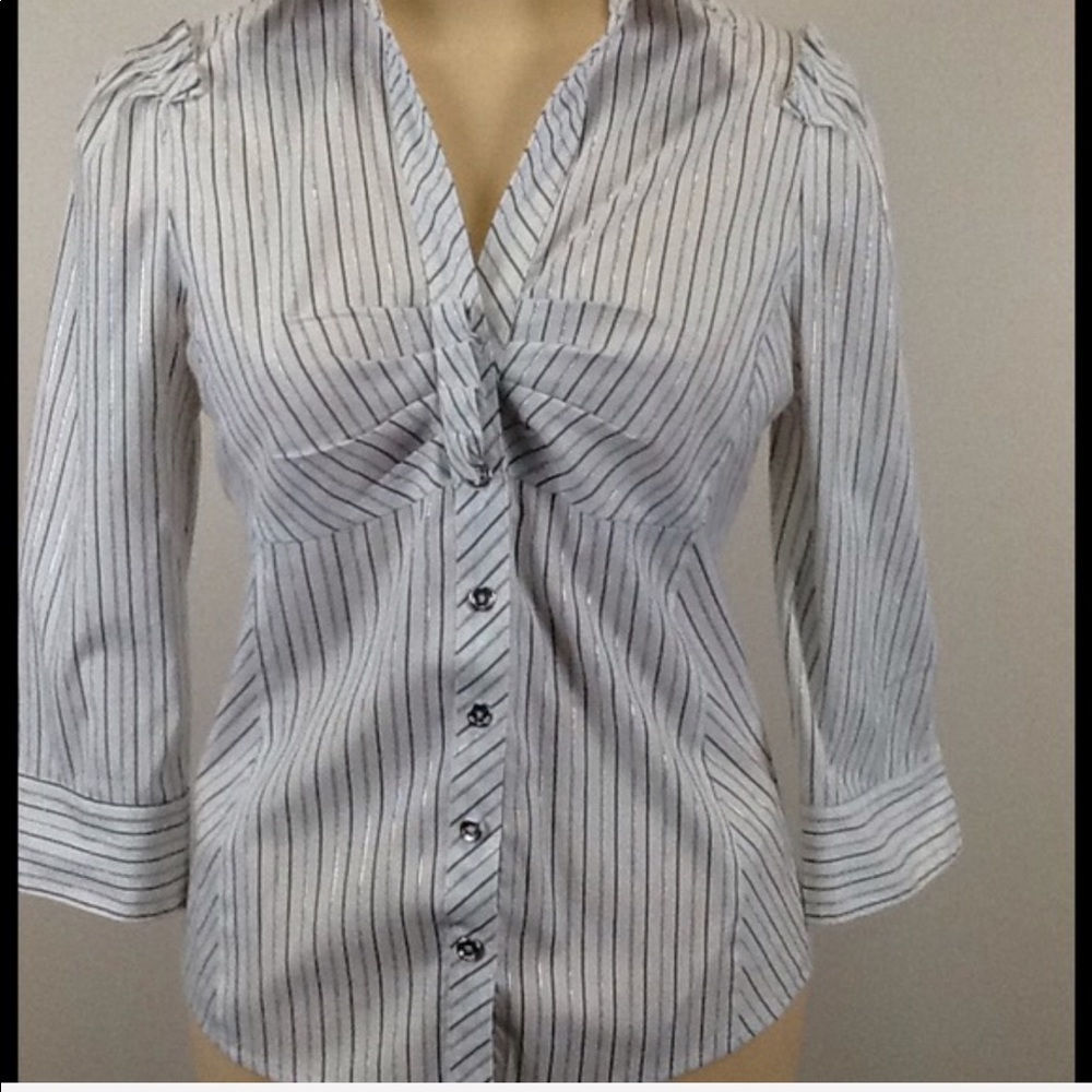 Bebe white blouse with silver metallic